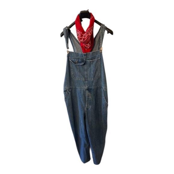 Old Navy Denim Overalls Men’s Size Large Blue Jean Cutoff Hem Adjustable Straps - Picture 1 of 11